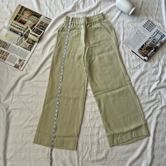 H&M Linen Light Green Casual Summer Pants (See-Through) - Picture 3 of 5